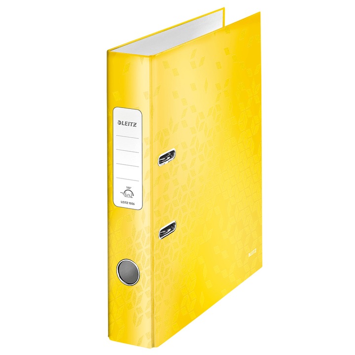 Biblioraft Leitz 180° WOW, carton laminat, A4, 52 mm, galben