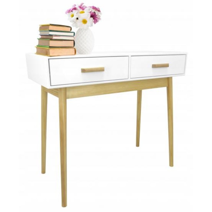 90x40x79 cm-es modern fehér-fa komód 2 fiókkal