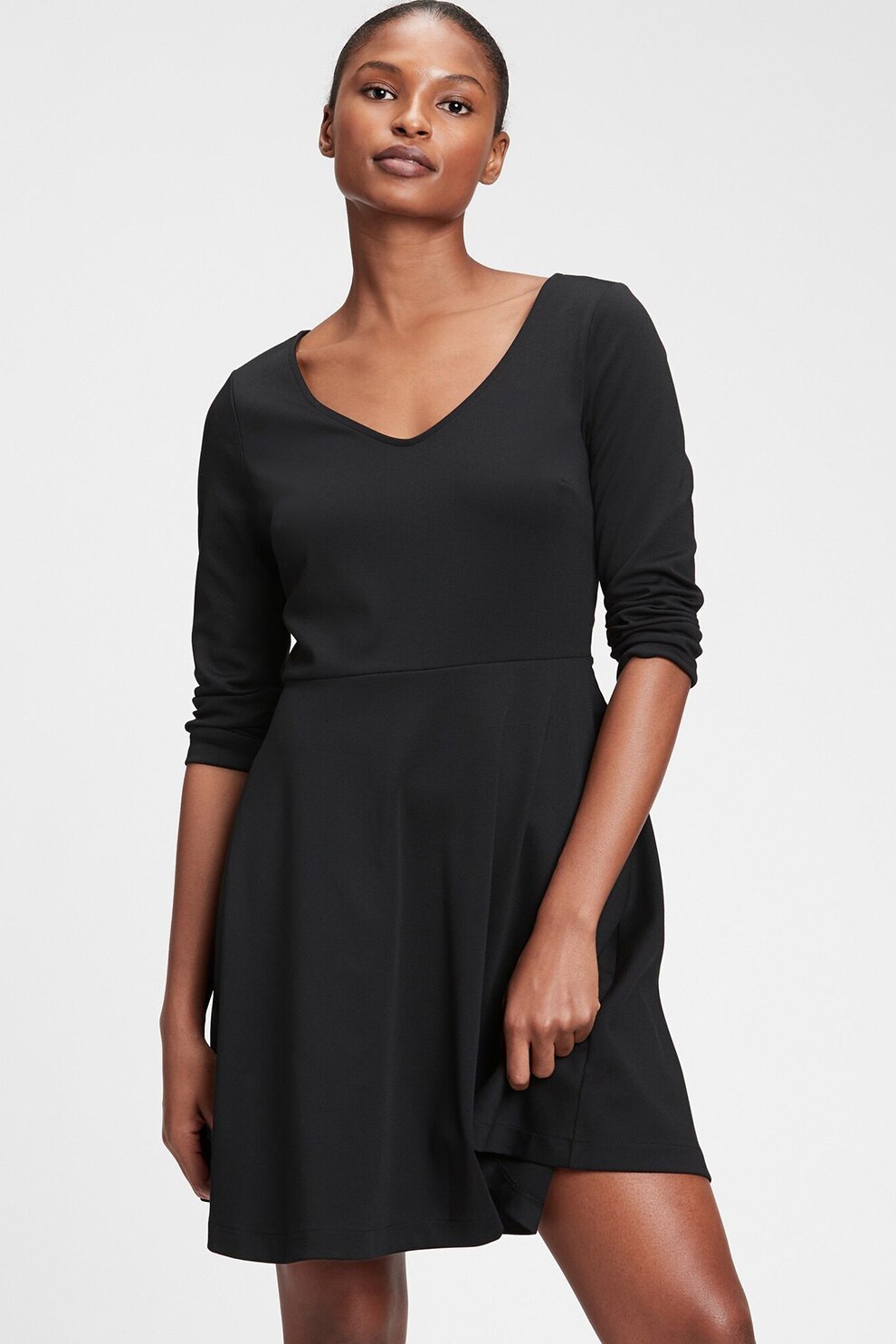 GAP, Rochie mini evazata cu decolteu in V, Negru