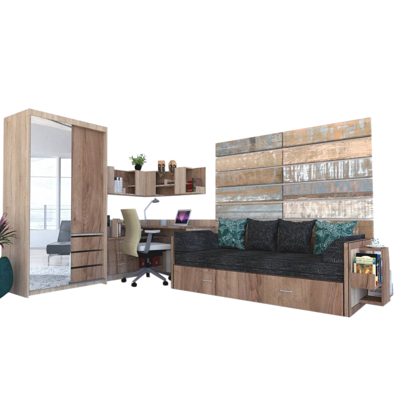 Camera Tineret Genarom Bob Dr, Stejar Sonoma / Decor K004