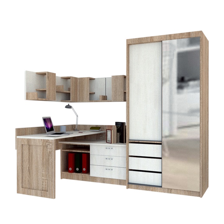 Ansamblu Birou si Dressing Genarom Bob, Stejar Sonoma / Decor 8508