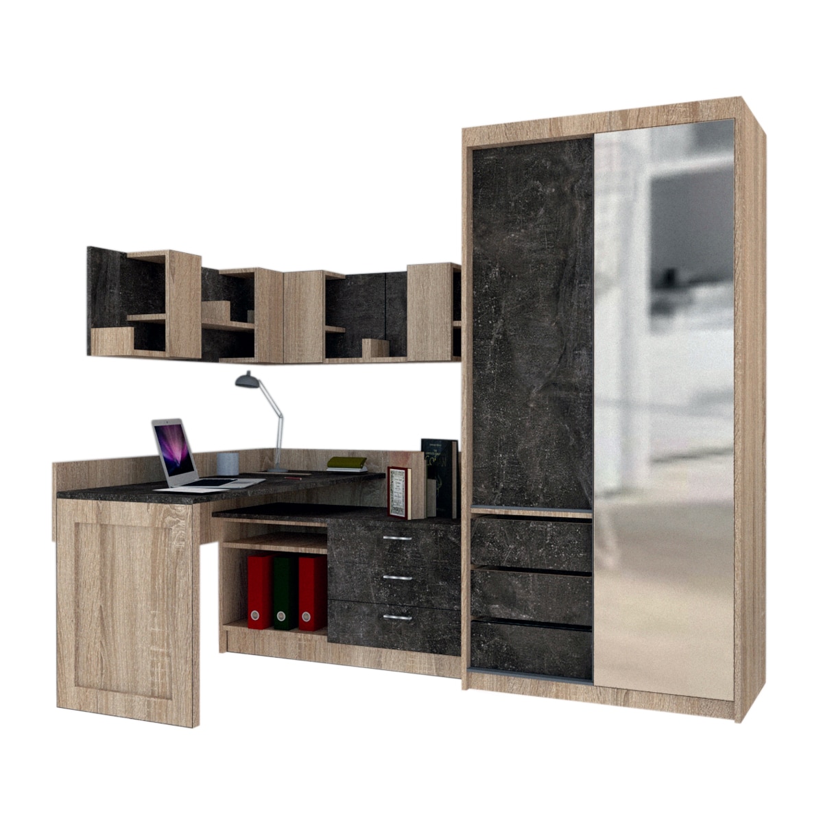 Ansamblu Birou si Dressing Genarom Bob, Stejar Sonoma / Decor 4299