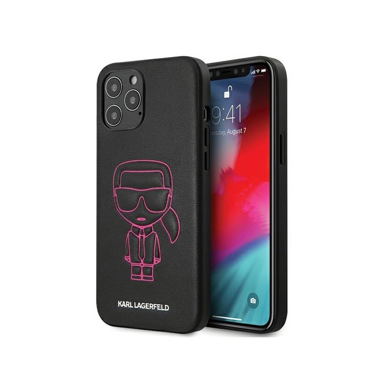 Husa Premium Karl Lagerfeld iPhone 12 Pro Max , colectia Karl Ikonik Outline , negru - Klhcp12lpcuikpi