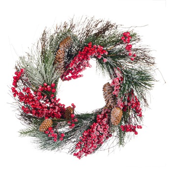 Coronita decorativa de Craciun, 45 cm, model conuri si macese Coronita decorativa de Craciun, 45 cm, model conuri si macese