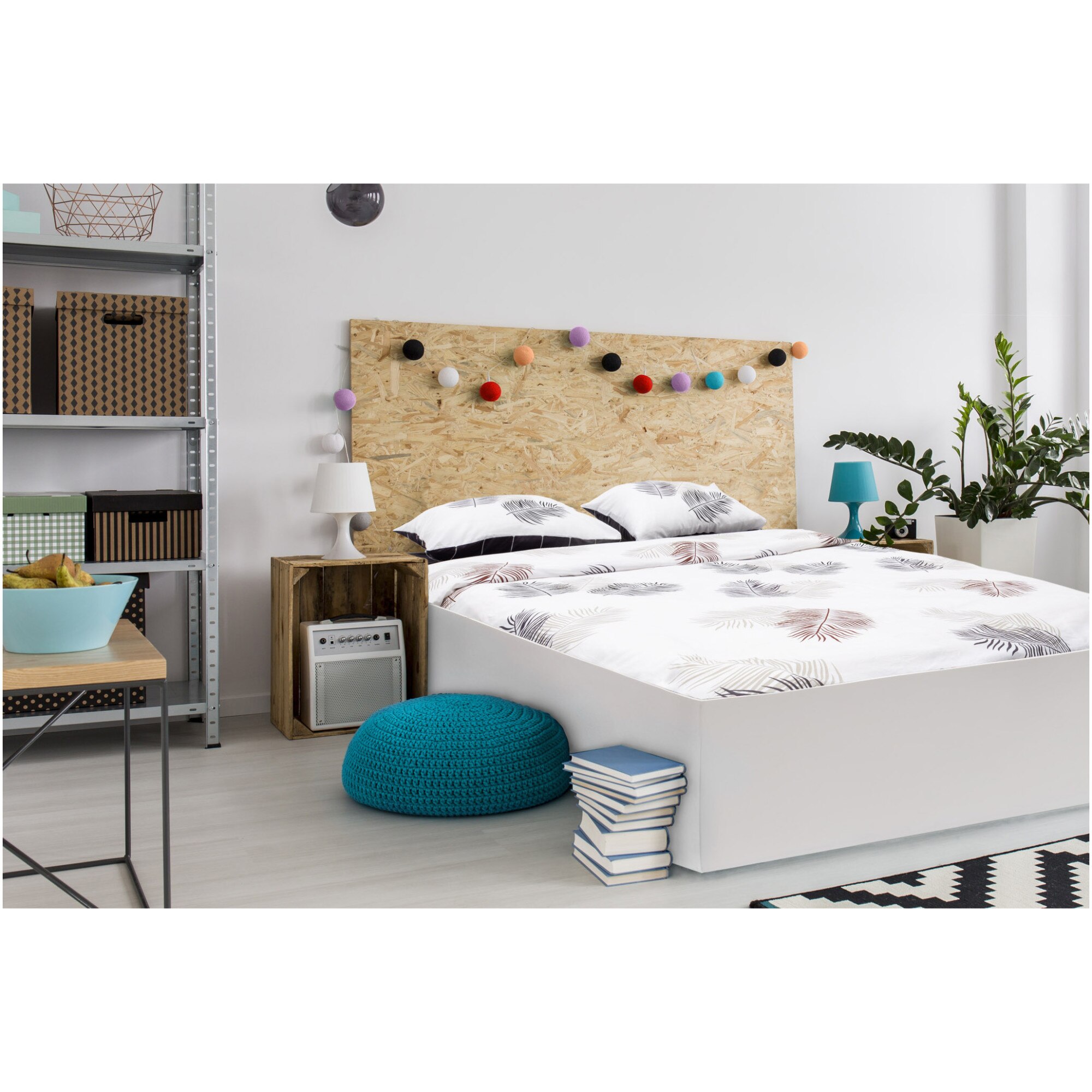 Lenjerie de pat Heinner Home, 2 persoane, 100% bumbac, densitate 132TC, 4 piese, cearceaf pilota 180x200, cearceaf pat 200x220, fata de perna 50x70cm, model Eve