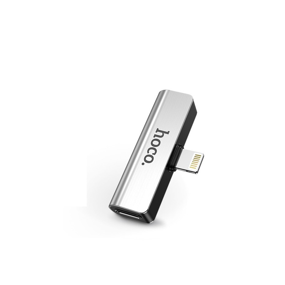 HOCO lightning mm jack adapter egyidőben történő töltéshez és  zenehallgatáshoz 5V/2A HOCO LS25 ezüst