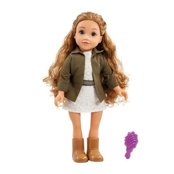 Papusa moderna imbracata in rochie cu geaca si cizme , are 5 de cm si se poate pieptana, ATS , pentru fete Papusa moderna imbracata in rochie cu geaca si cizme , are 5 de cm si se poate pieptana, ATS , pentru fete