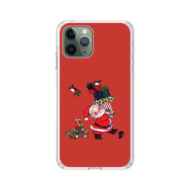 Husa silicon iPhone 11 Pro Max de Craciun, Santa, rosie