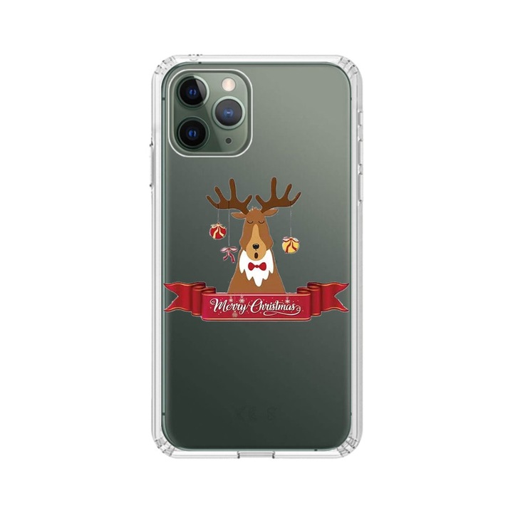 Husa silicon iPhone 11 Pro de Craciun, Reindeer, verde
