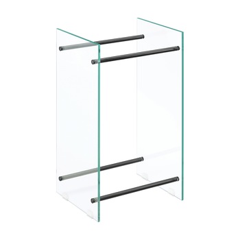 Suport lemne foc Oshawa Glas, en.casa, 40x60x35cm, otel/sticla securizata, transparent/negru Suport lemne foc Oshawa Glas, en.casa, 40x60x35cm, otel/sticla securizata, transparent/negru