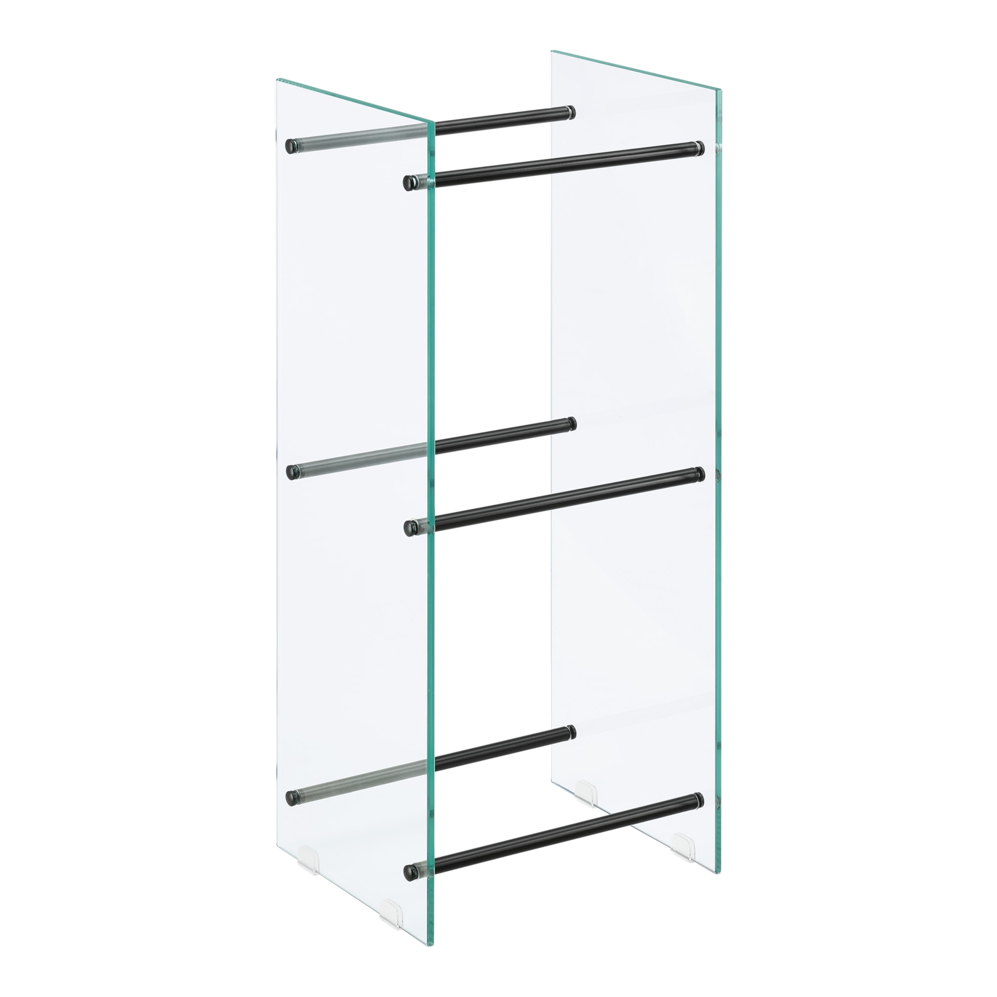 Suport lemne foc Oshawa Glas, en.casa, 40x100x35cm, otel/sticla securizata, transparent/negru