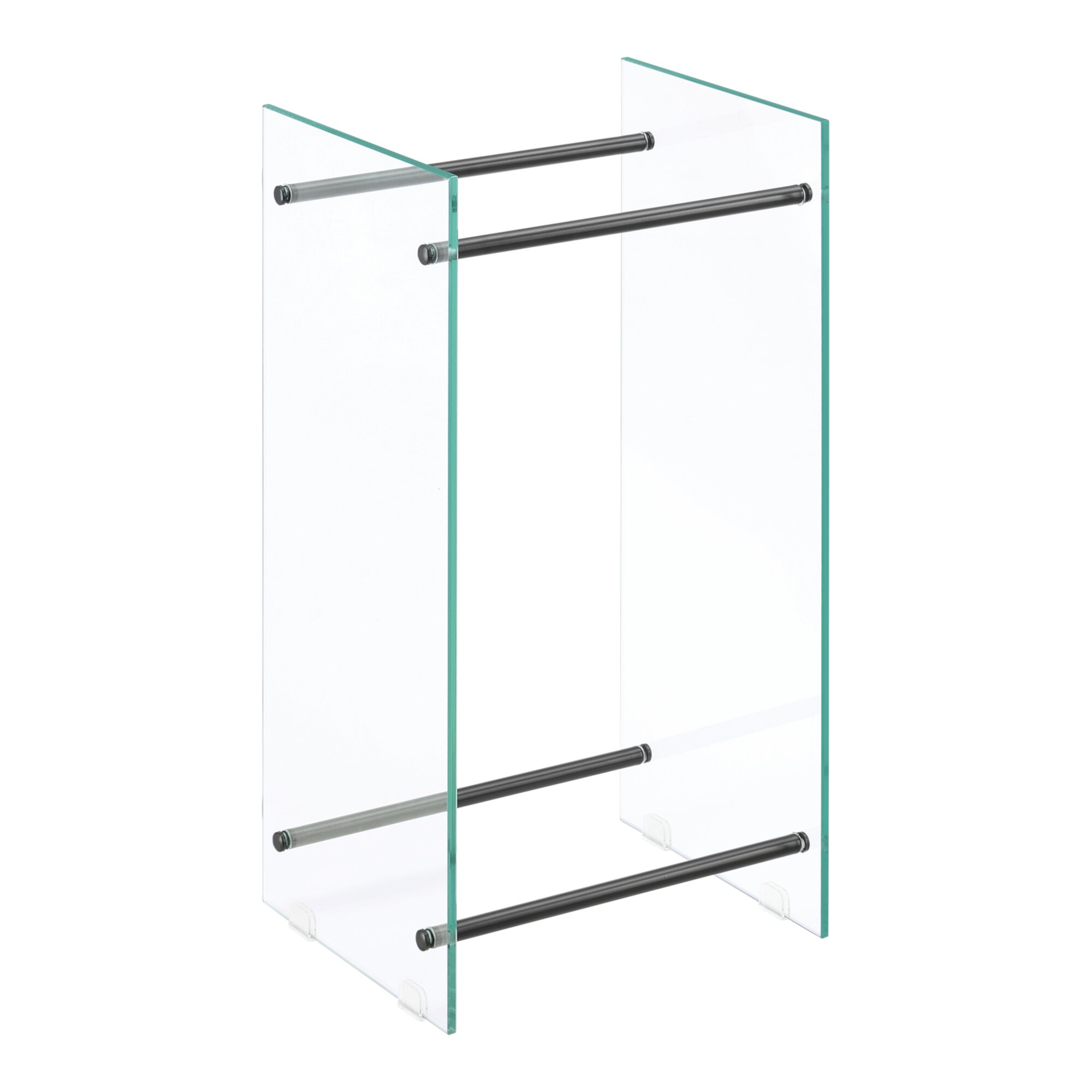 Suport lemne foc Oshawa Glas, en.casa, 40x80x35cm, otel/sticla securizata, transparent/negru