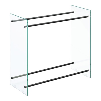 Suport lemne foc Oshawa Glas, en.casa, 80x80x35cm, otel/sticla securizata, transparent/negru Suport lemne foc Oshawa Glas, en.casa, 80x80x35cm, otel/sticla securizata, transparent/negru