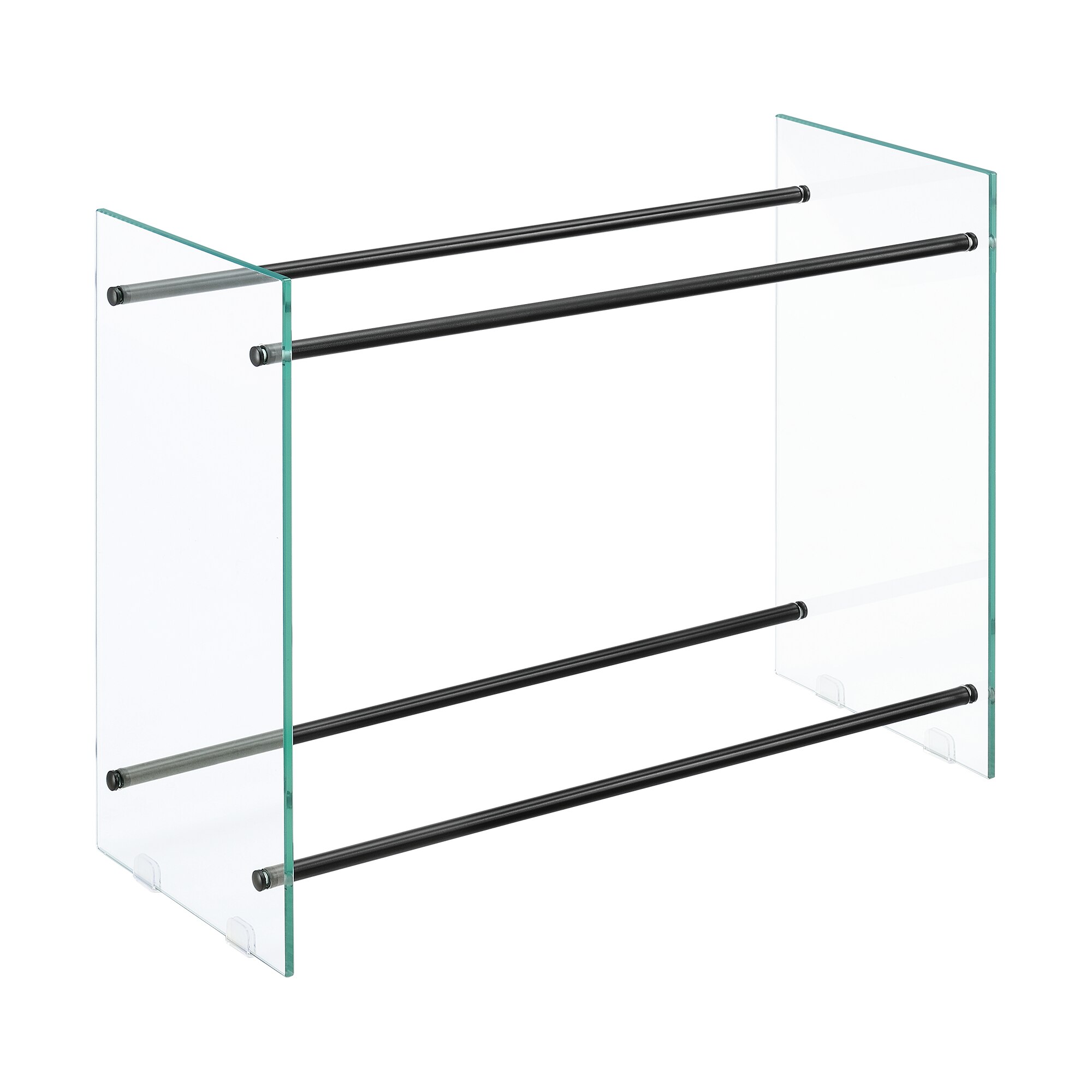 Suport lemne foc Oshawa Glas, en.casa, 80x60x35cm, otel/sticla securizata, transparent/negru