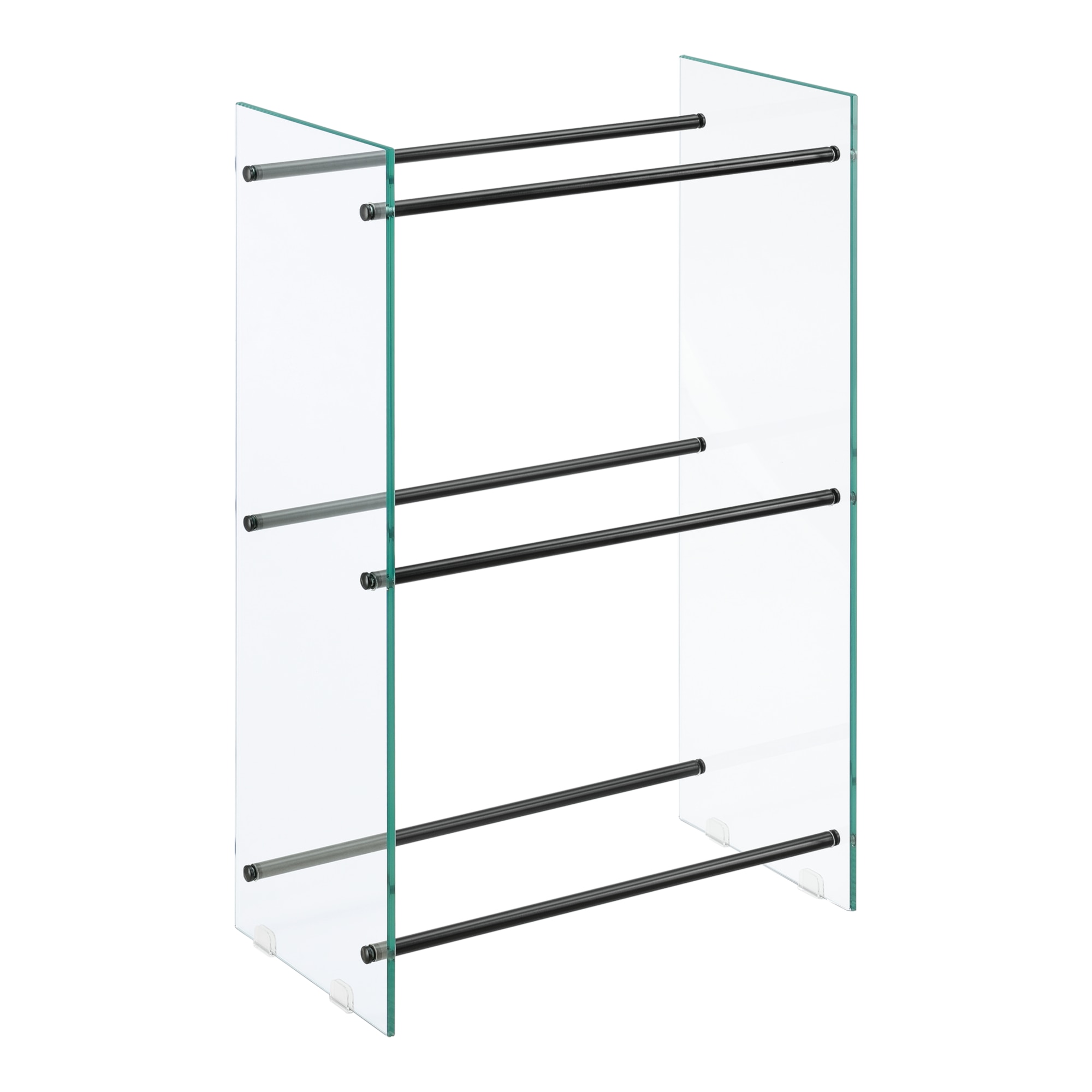 Suport lemne foc Oshawa Glas, en.casa, 60x100x35cm, otel/sticla securizata, transparent/negru