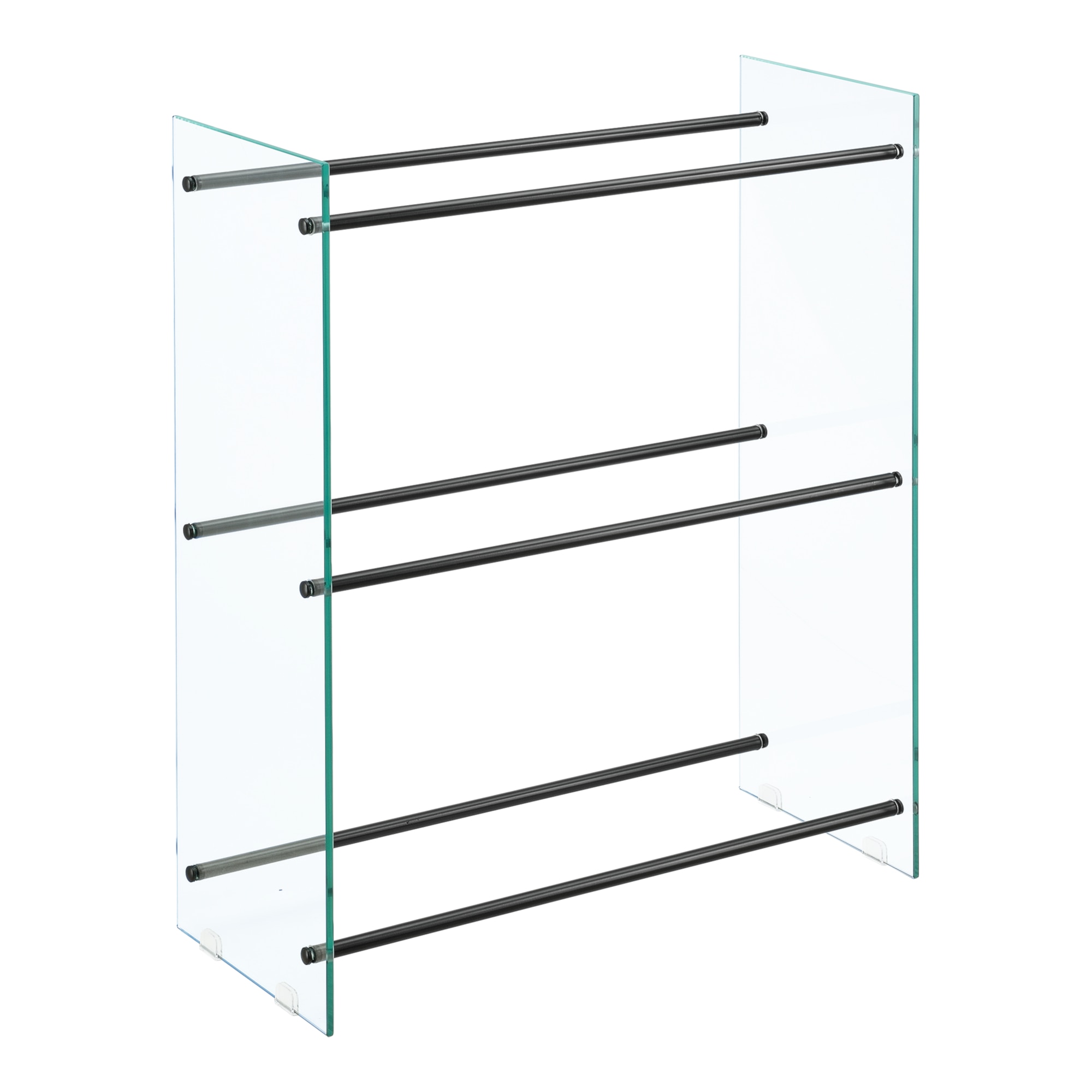 Suport lemne foc Oshawa Glas, en.casa, 80x100x35cm, otel/sticla securizata, transparent/negru