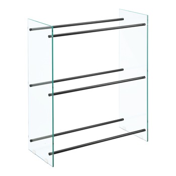 Suport lemne foc Oshawa Glas, en.casa, 80x100x35cm, otel/sticla securizata, transparent/negru Suport lemne foc Oshawa Glas, en.casa, 80x100x35cm, otel/sticla securizata, transparent/negru