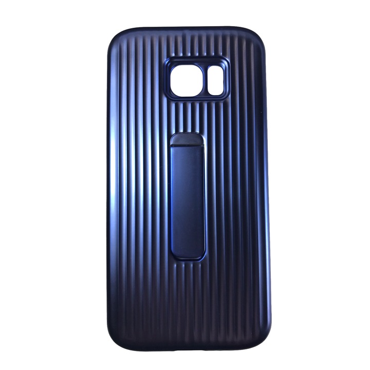Husa compatibila cu Samsung Galaxy S7 Edge, Carcasa de protectie din policarbonat si silicon, Stand Albastru