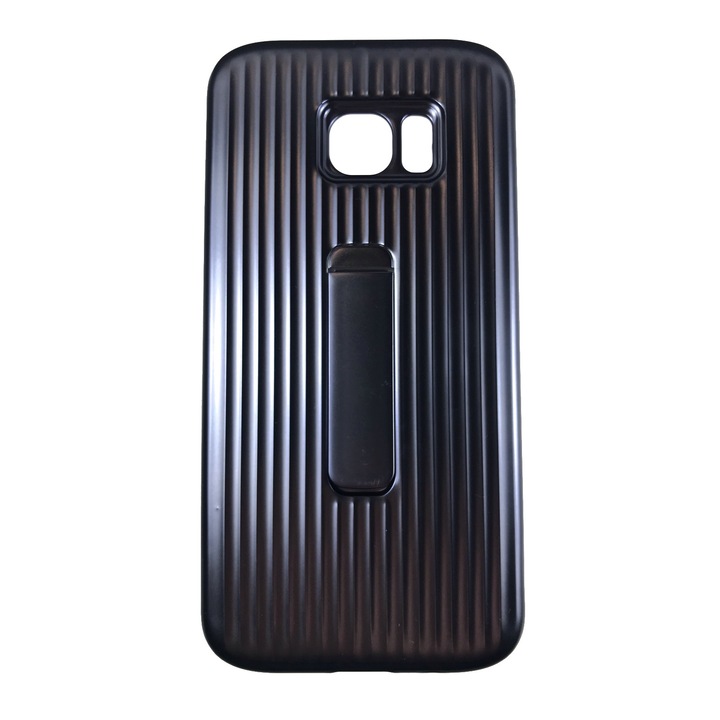 Husa compatibila cu Samsung Galaxy S7 Edge, Carcasa de protectie din policarbonat si silicon, Stand Gri