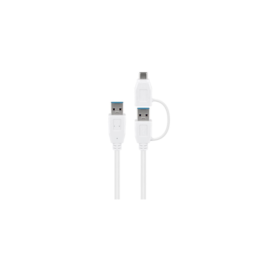 Cablu USB 3.0 A Tata Cu Adaptor USB A Tata La USB-C Tata 1m Alb, Goobay
