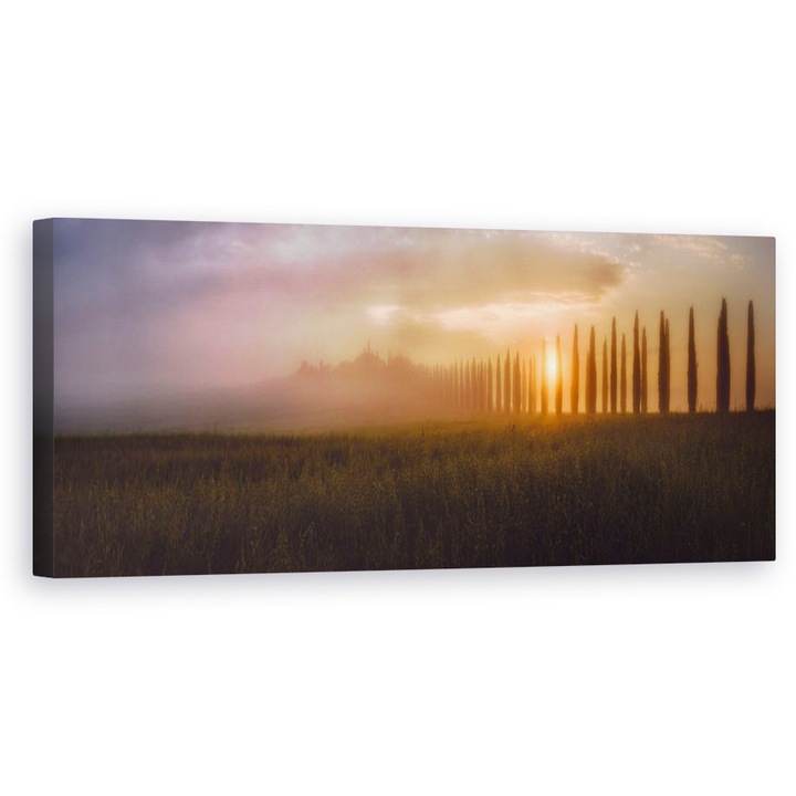 Tablou canvas - Rasarit in Toscana, Toscana, Soare, Rasarit de Soare, Zori, Dimineata, Devreme, 50 x 150 cm
