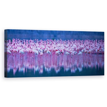 Tablou canvas - Flamingo, Bogoria, Kenya, Rasarit de Soare, Pasare, Panorama, 50 x 150 cm Tablou canvas - Flamingo, Bogoria, Kenya, Rasarit de Soare, Pasare, Panorama, 50 x 150 cm