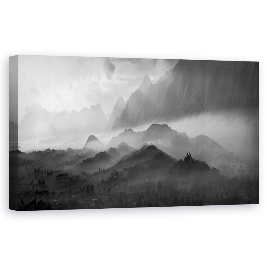 Tablou canvas - Valhalla, Peisaj, Alb-Negru, Padure, Abur, Ceata, 50 x 100 cm
