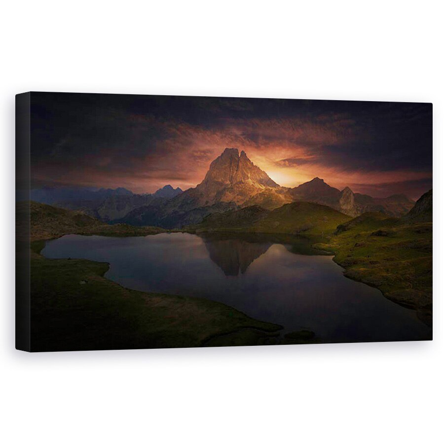 Tablou canvas - Sfarsitul Zilei, Peisaj, Soare, Nori, Cer, Munte, Apus, 50 x 100 cm