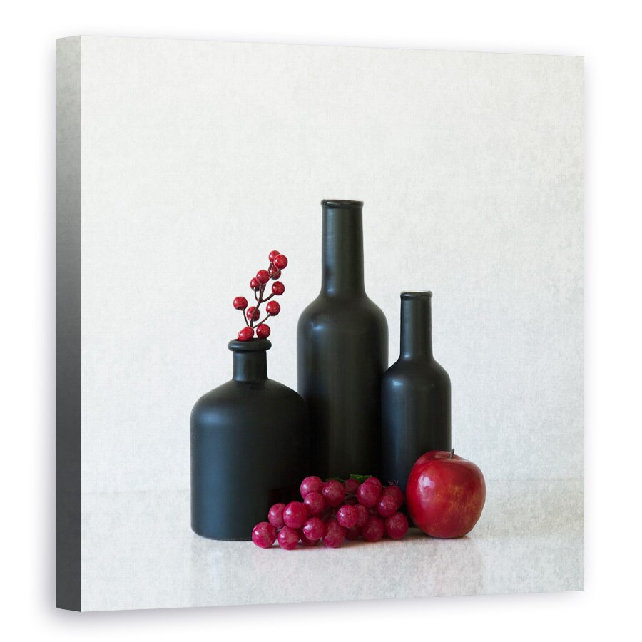Tablou canvas - Studiu in Negru si Rosu, Natura Moarta, Vaza, Mar, Fruct, Struguri, 80 x 80 cm
