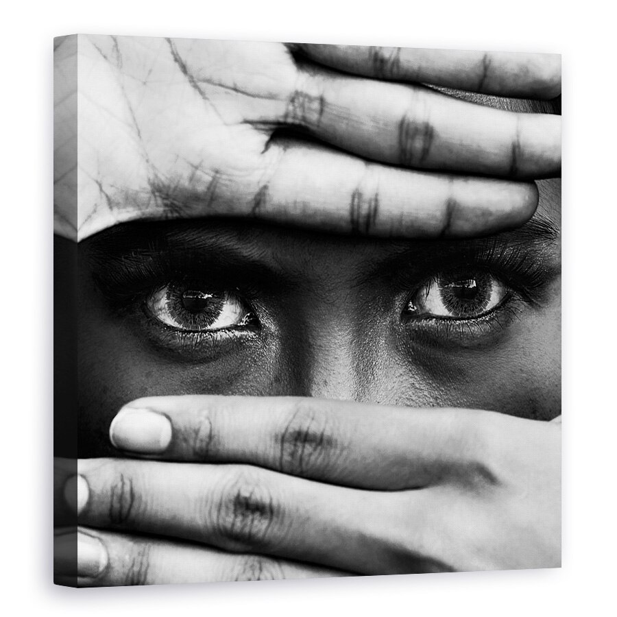 Tablou canvas - Ochi, Maini, Degete, Portret, Alb-Negru, Stare de Spirit, 100 x 100 cm