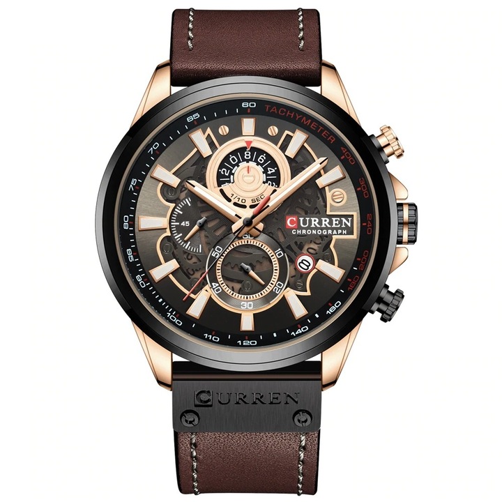Curren Sorrex férfi karóra, kronográf, természetes bőr, arany / barna