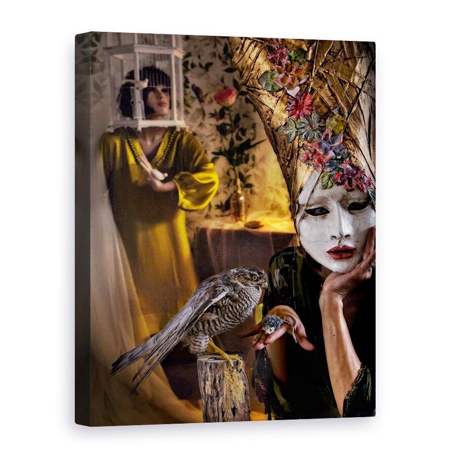 Tablou canvas - Hranire, Masca, sapca, Pasare, soim, Fata, Cusca, 75 x 100 cm