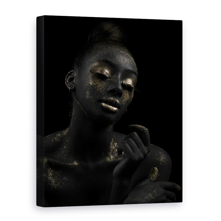 Tablou canvas - Aur si Negru, Aur, Model, Machiaj, Auriu, Portret, 90 x 120 cm