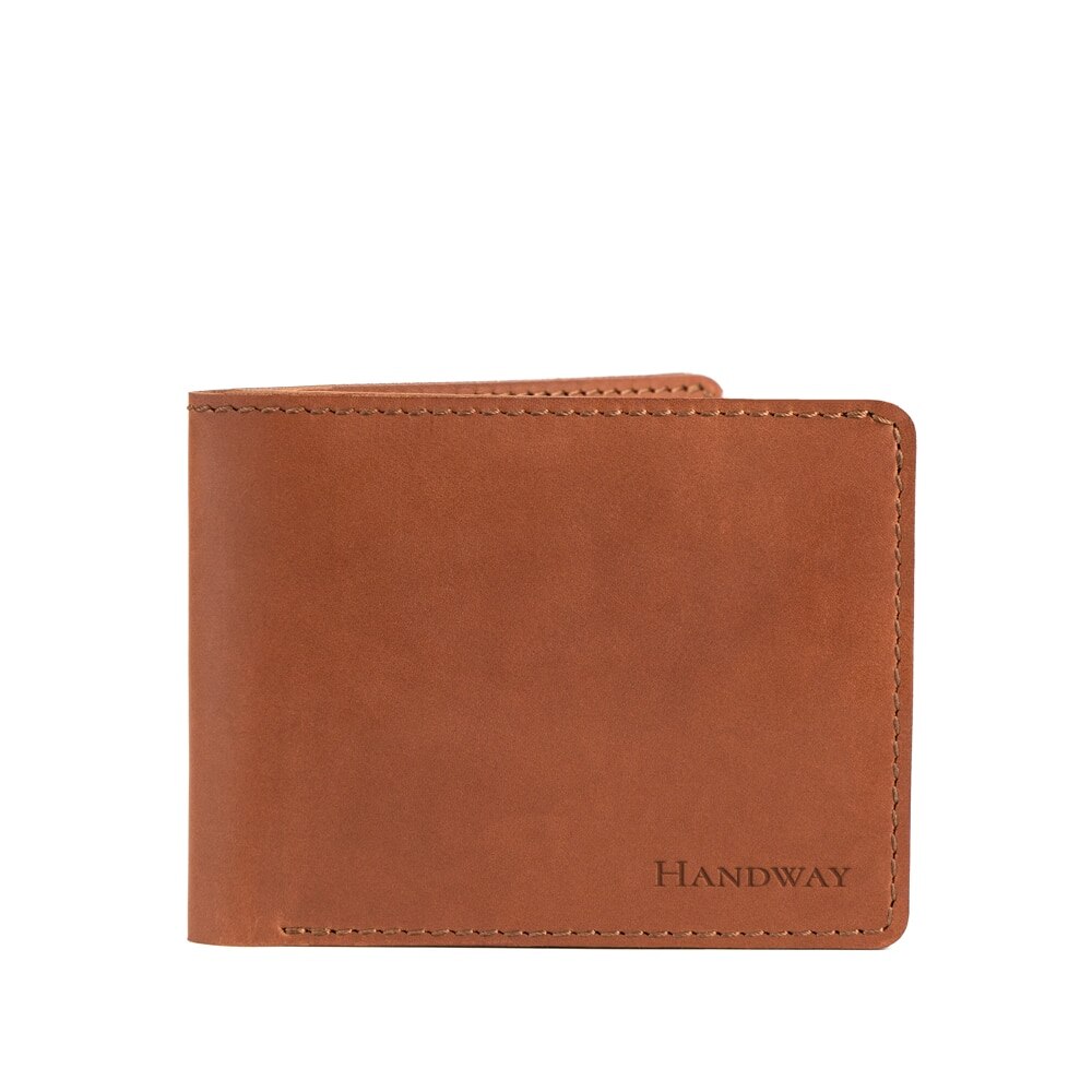 Portofel din piele naturala, Handway, Classic, Premium, Editie Limitata, Realizat manual, Compartiment buletin, Maro, Culoare cusatura: Maro