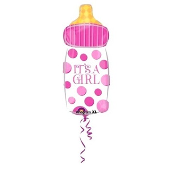 Balon folie, in forma de biberon, baby girl, cu buline Balon folie, in forma de biberon, baby girl, cu buline