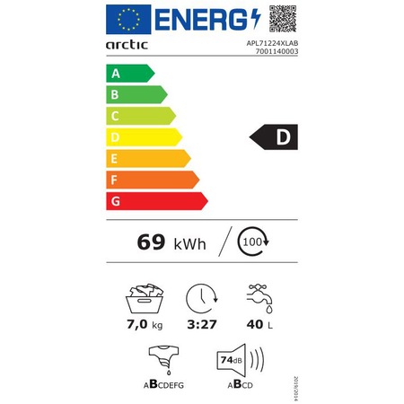 Пералня Slim Arctic APL71224XLAB, 7 кг, 1200 об/мин, Клас D, ExtraSteam, Мотор Silent Inverter, Add-In, Eco Dose, XL Door, Антрацит