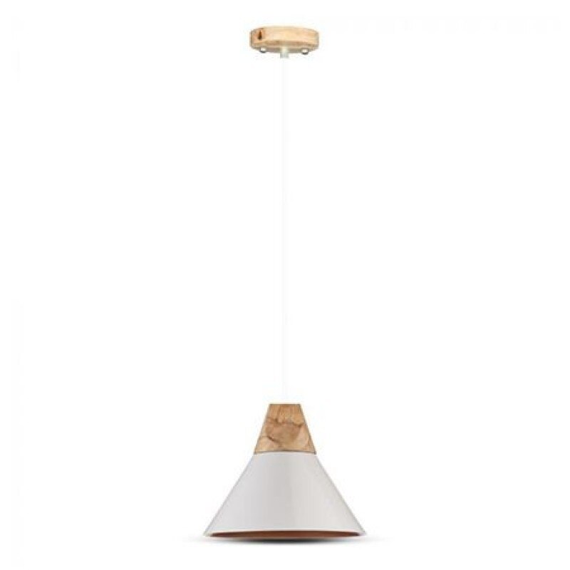 Pendul tavan, 60 W, soclu E27, otel si lemn, Alb/Auriu