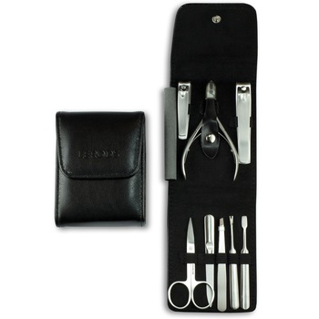 Trusa manichiura si pedichiura Lerods, set cu gentuta din piele neagra, 8 piese din otel inoxidabil Trusa manichiura si pedichiura Lerods, set cu gentuta din piele neagra, 8 piese din otel inoxidabil