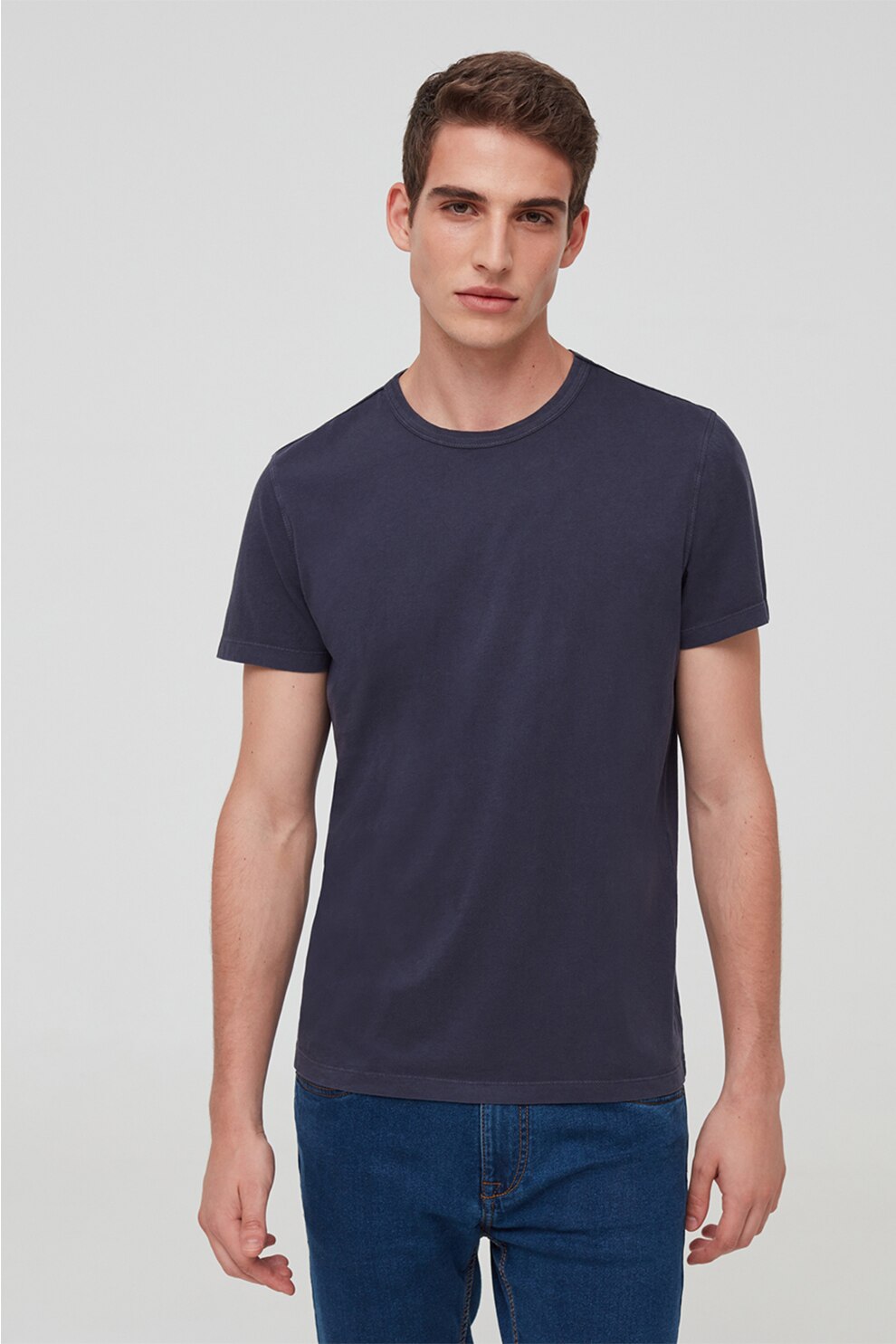 OVS, Tricou din bumbac cu decolteu la baza gatului, Bleumarin, S