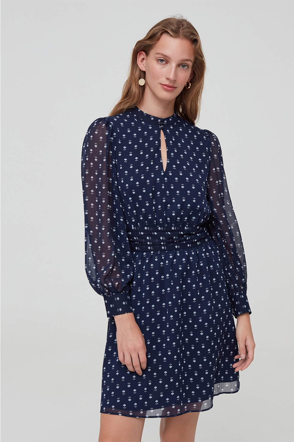 OVS, Rochie mini evazata cu decupaj, albastru inchis/alb