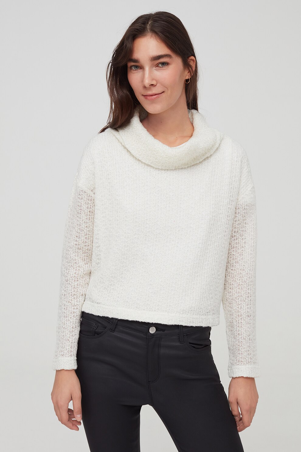 OVS, Pulover tricotat fin cu maneci cazute, Alb