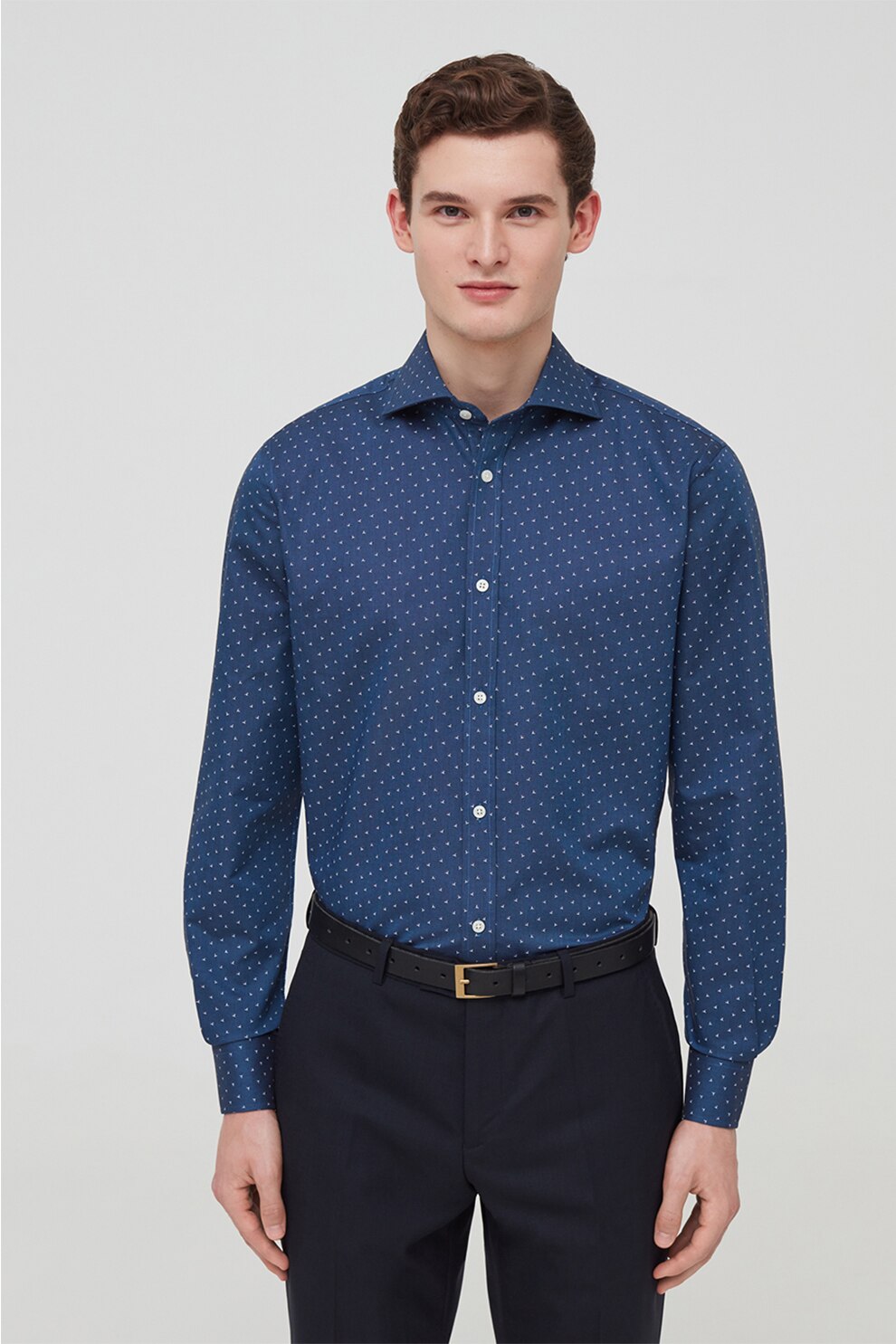 OVS, Camasa de chambray cu imprimeu, Albastru, M-L