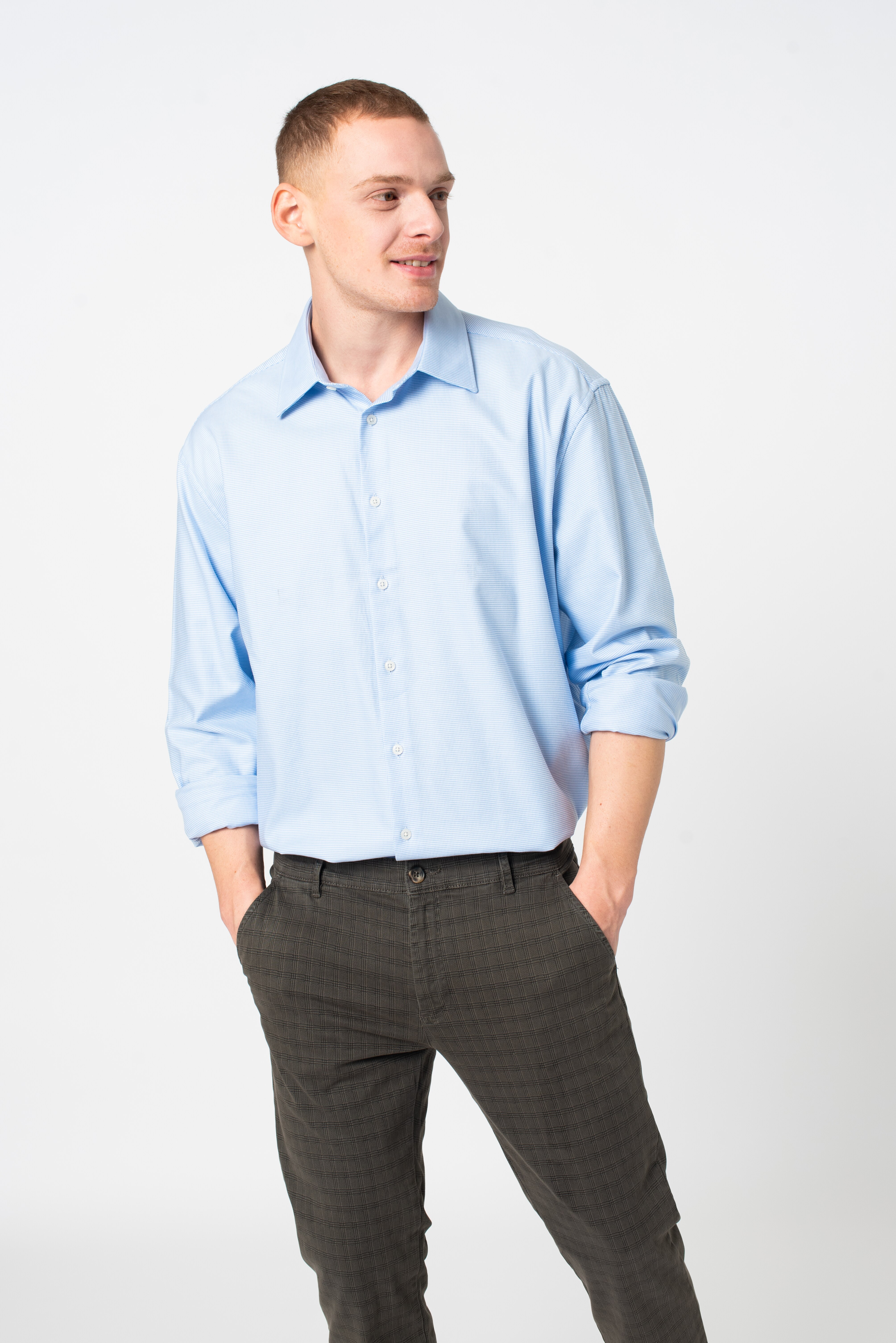 OVS, Camasa cu model microhoundstooth, Bleu/Alb, XL-2XL