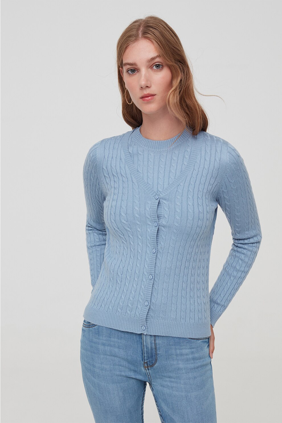 OVS, Cardigan cu model torsade, Albastru lavanda