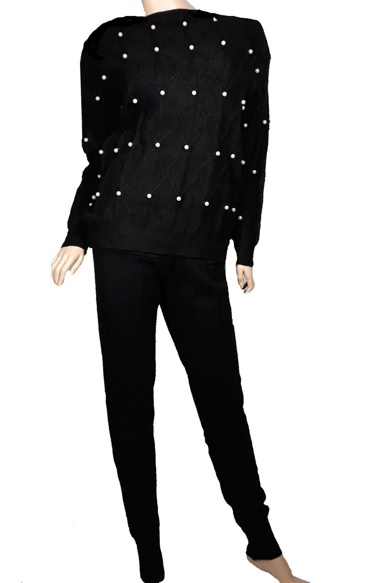 Compleu tricotat dama, negru, sport/casual, one size
