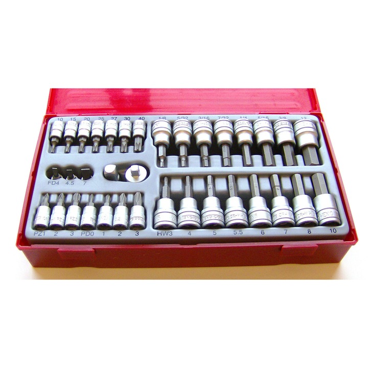 Set biti pentru surubelnita Teng Tools, 35 de piese, 1/4", 3/8", Argintiu