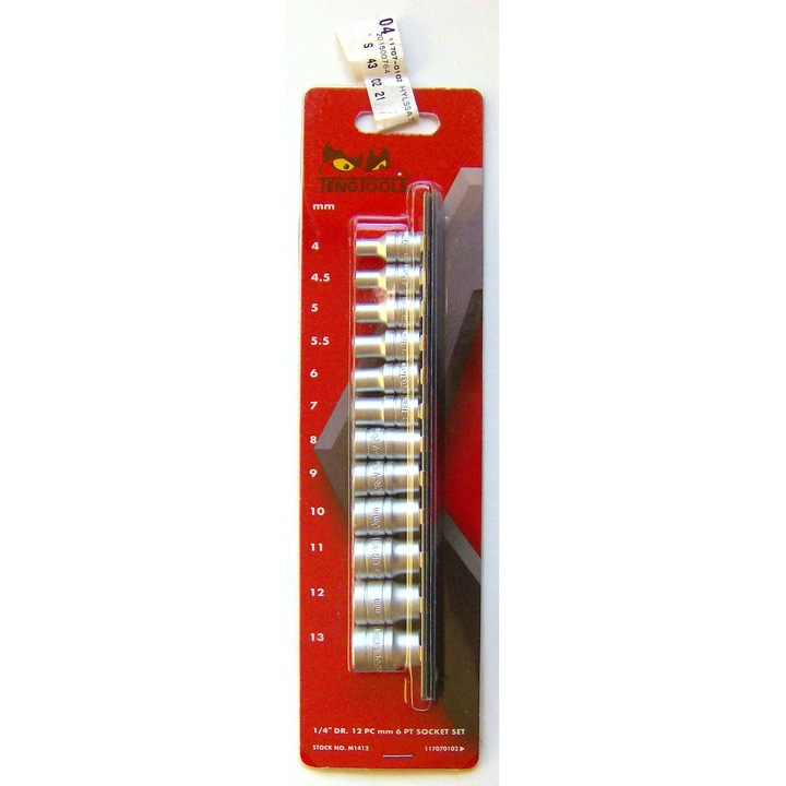 Set 12 tubulare Teng Tools, Otel crom-vanadiu, 1/4", Argintiu