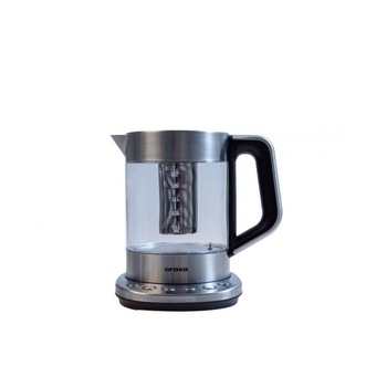 Fierbator din sticla cu infuzor pentru ceai, Orava, 4 setari de temeperatura, alerta sonora, design modern, 1.5 L, 2000W, argintiu Fierbator din sticla cu infuzor pentru ceai, Orava, 4 setari de temeperatura, alerta sonora, design modern, 1.5 L, 2000W, argintiu