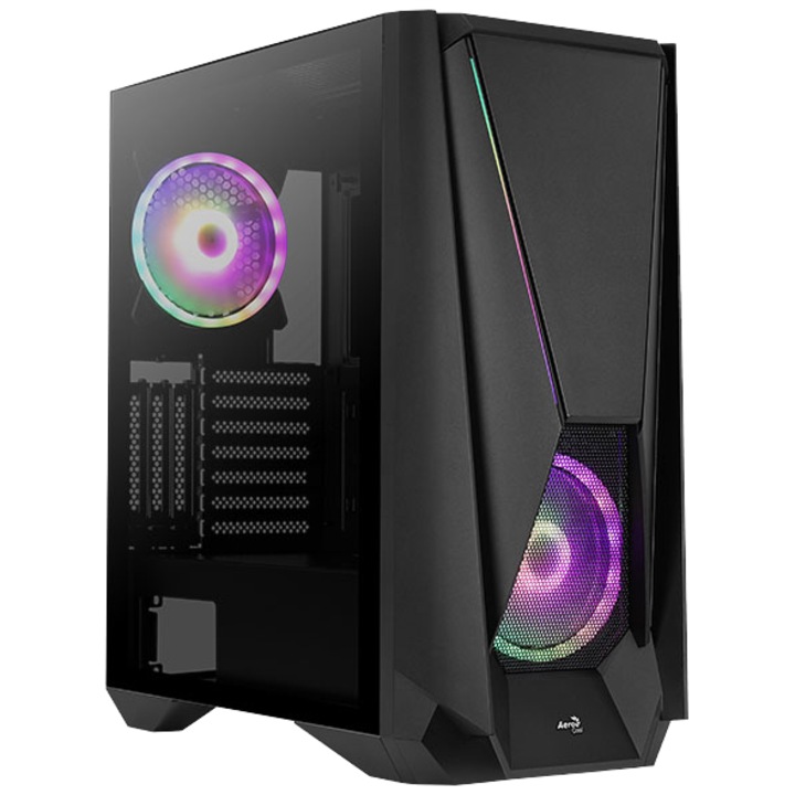 Компютърна кутия Aerocool Visor ARGB, Mid-Tower, Без захранващ блок, E-ATX, Black