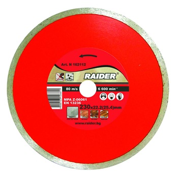 Disc diamantat continuu Raider, 230 x 22.2 mm, taiere umeda Disc diamantat continuu Raider, 230 x 22.2 mm, taiere umeda
